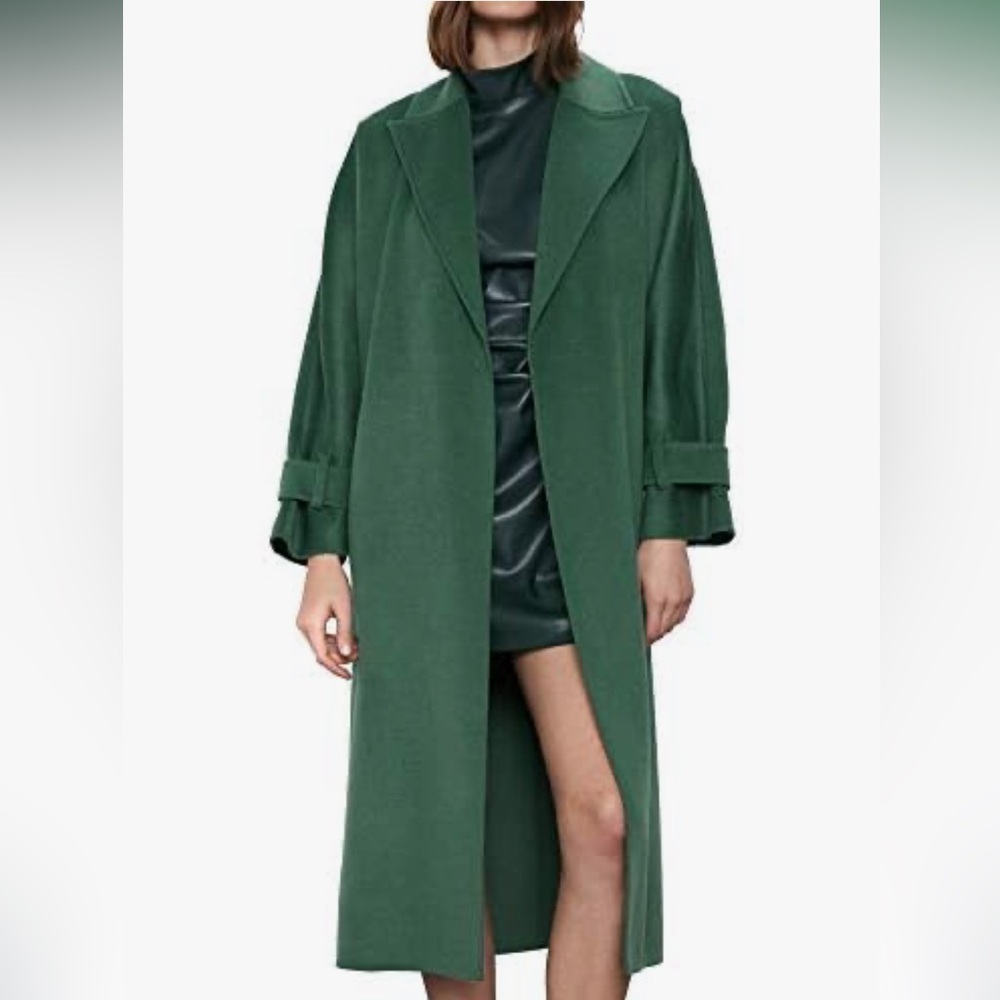 Green Zara Belted Wool Trench - Picture 2 of 7